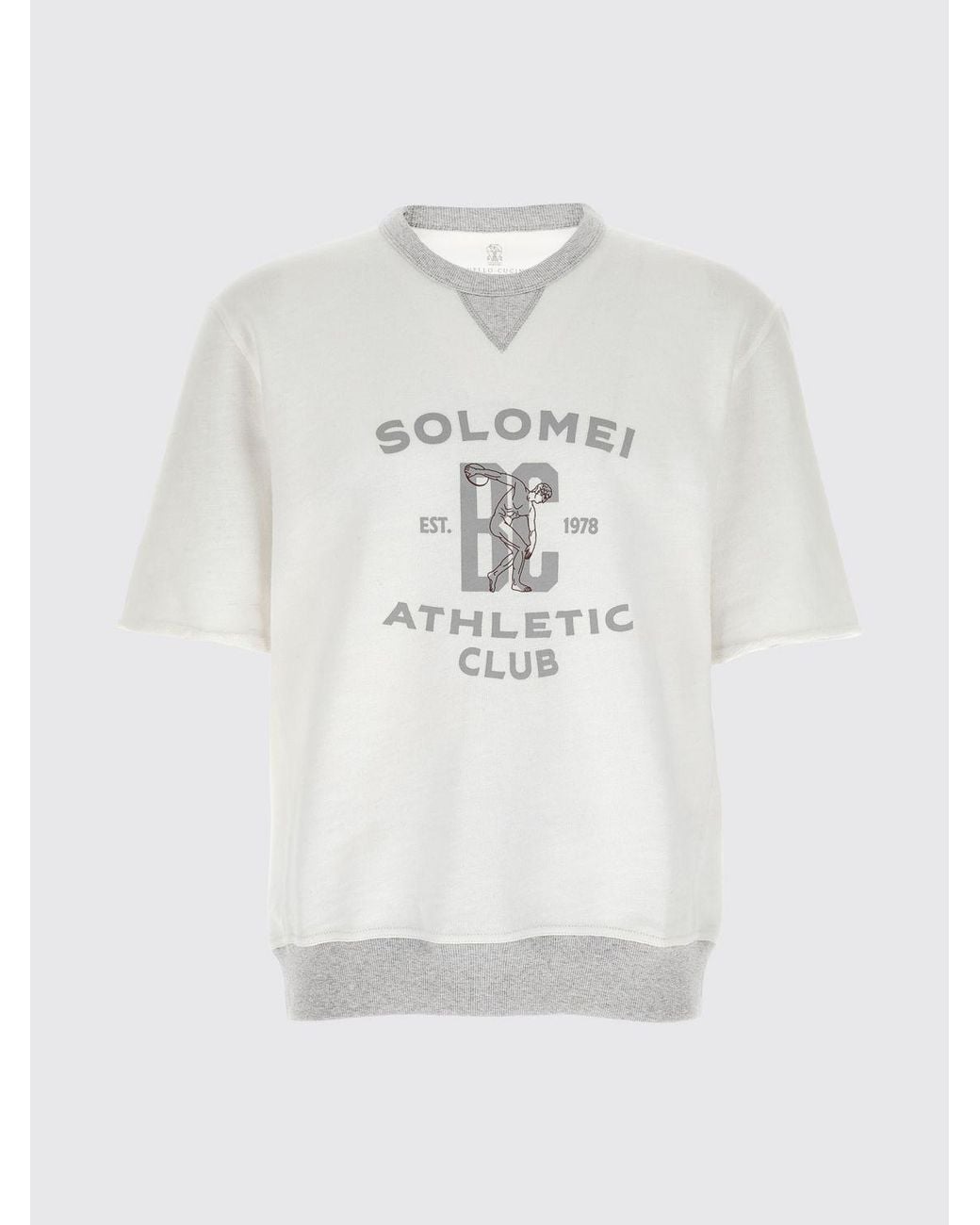 Brunello Cucinelli White Cotton Crew Neck Sweatshirt With Logo for men