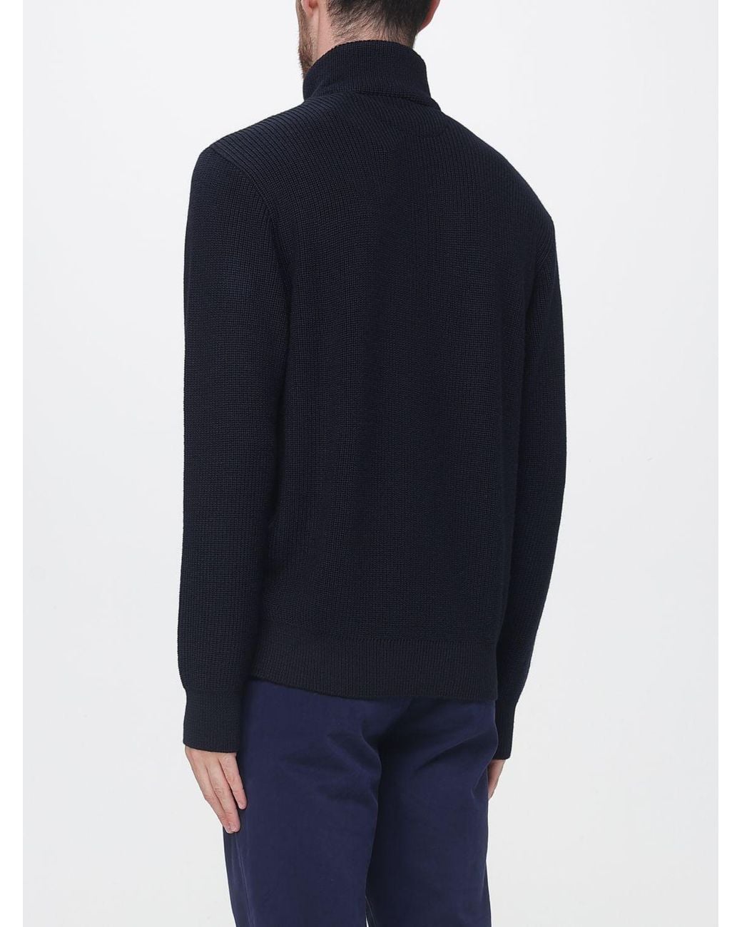 Paul & Shark Blue Paul &Amp Shark Long-Sleeved Wool Turtleneck Jumper With Ribbed Cuffs And Hem for men