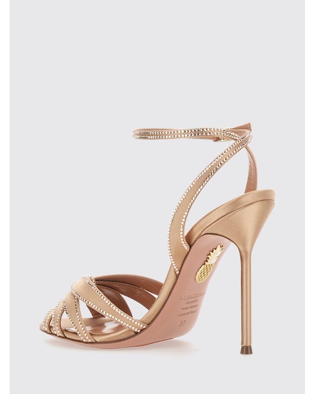 Aquazzura Natural Soulmate Crystal-Embellished Satin High-Heel Sandals