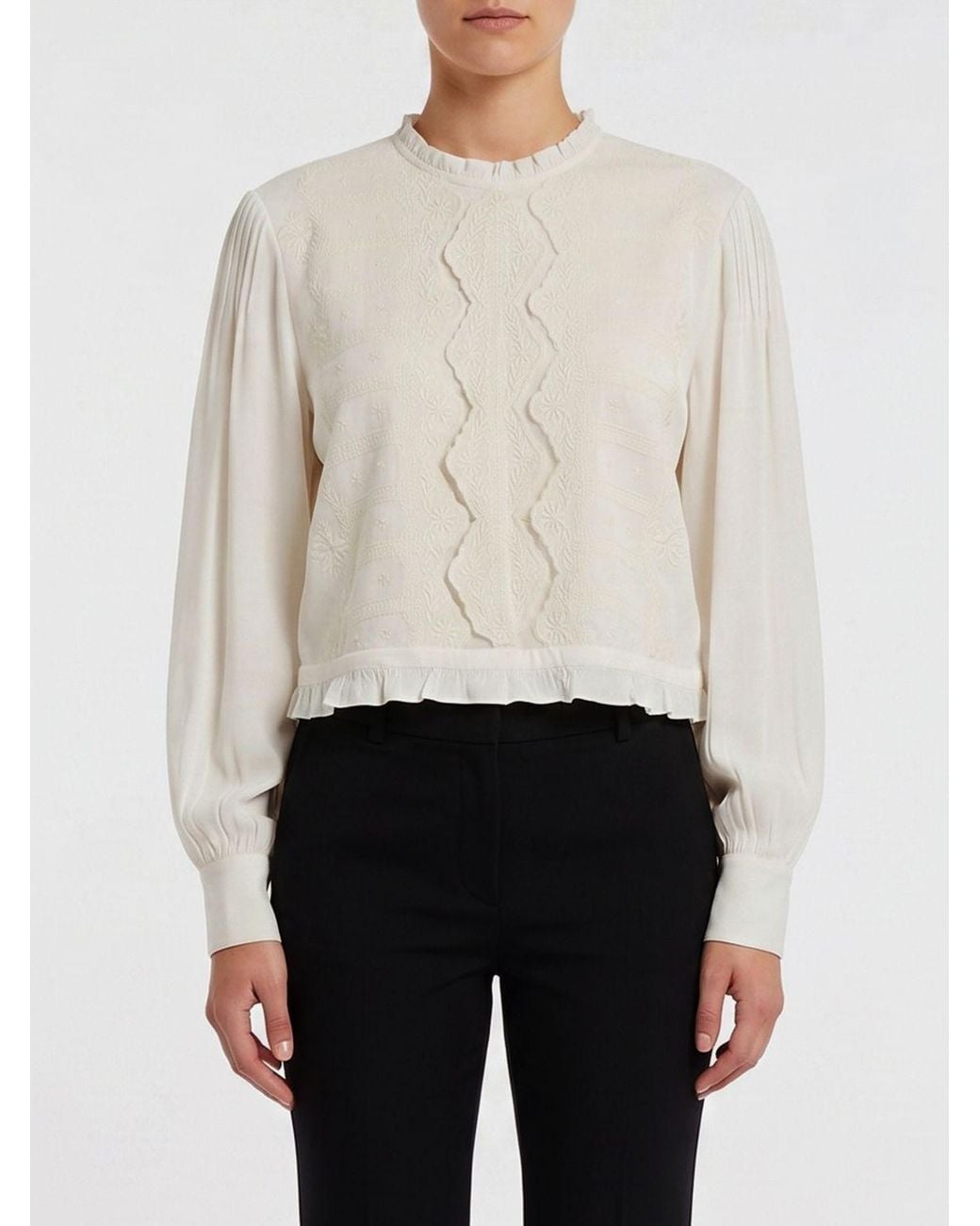 Twinset White Long-Sleeved Viscose Blouse With Floral Print Details