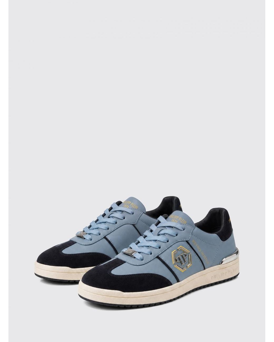 Philipp Plein Blue Retro Hustle Leather Sneakers With Hexagon Logo for men