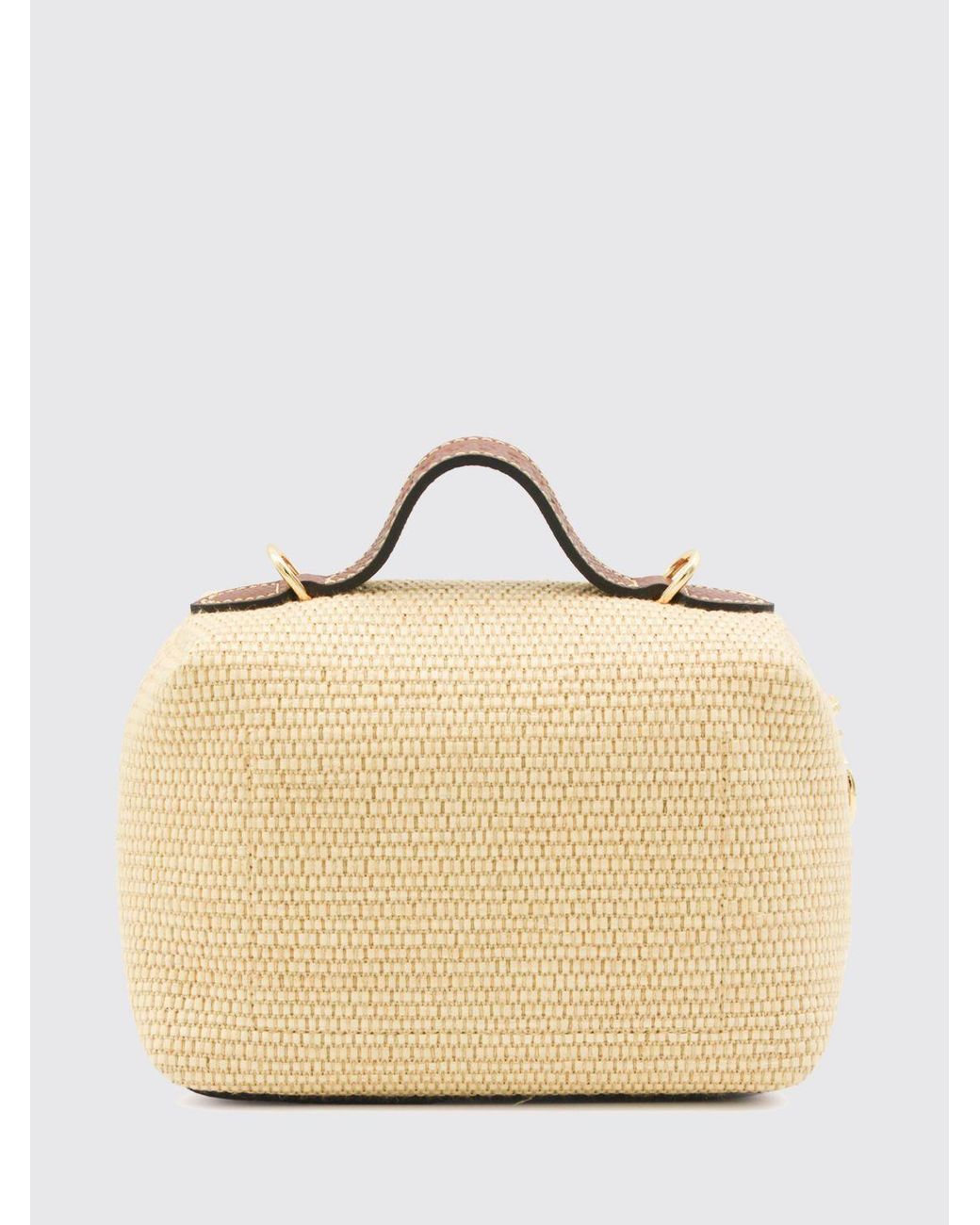 Longchamp Natural Le Pliage Mini Raffia Handbag With Leather Handle