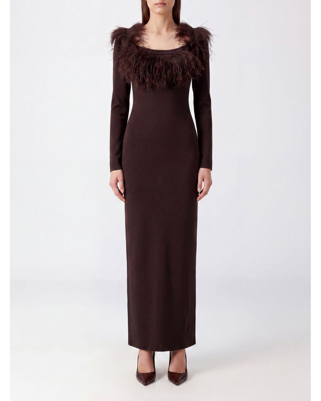 The Attico Red Feather-Embellished Leather Long Evening Gown