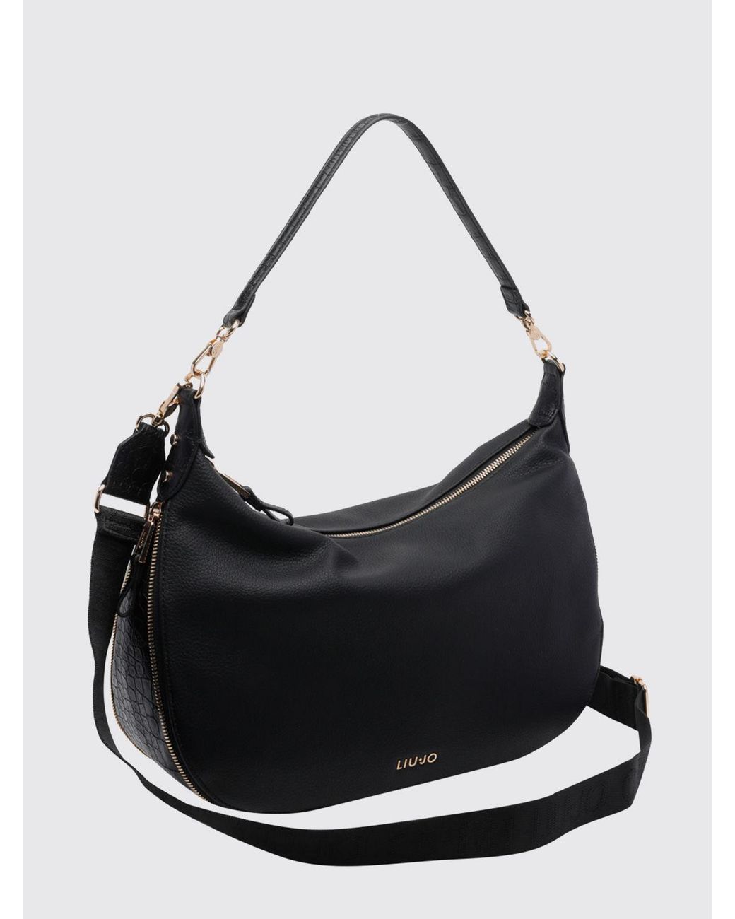 Liu Jo Black Grained Faux Leather Hobo Bag With Monogram Logo And Removable Handle