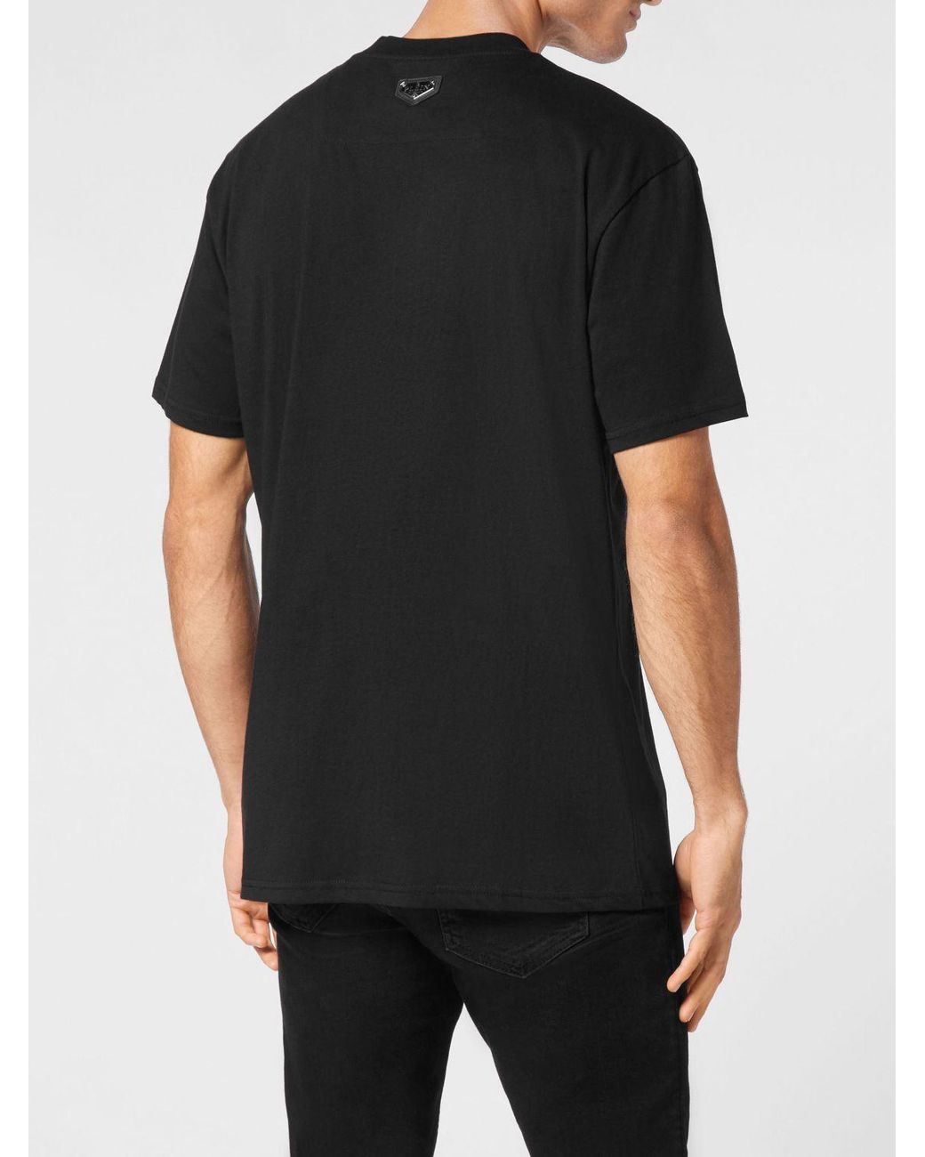 Philipp Plein Black Slim Fit Cotton T-Shirt With Skull And Monogram Print for men