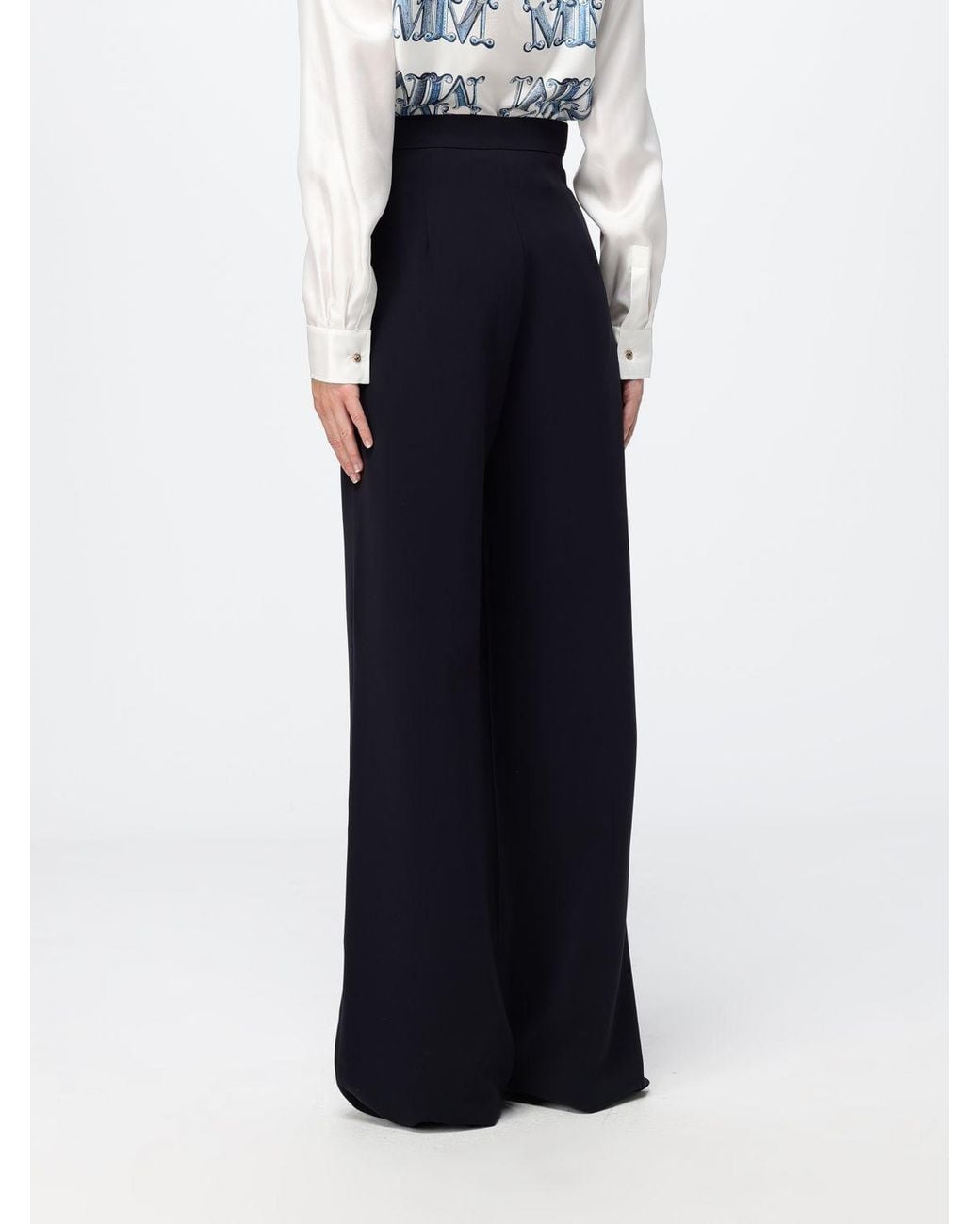 Max Mara Blue High-Waisted Wide-Leg Criªpe Palazzo Trousers