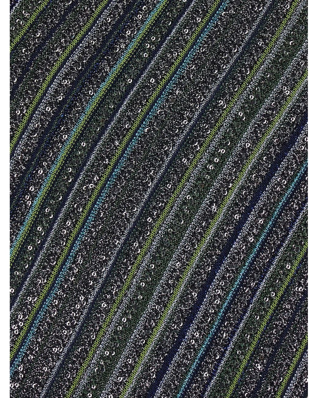 Missoni Blue Multicolour Striped Sequin Sheath Mini Dress With Halter Neck
