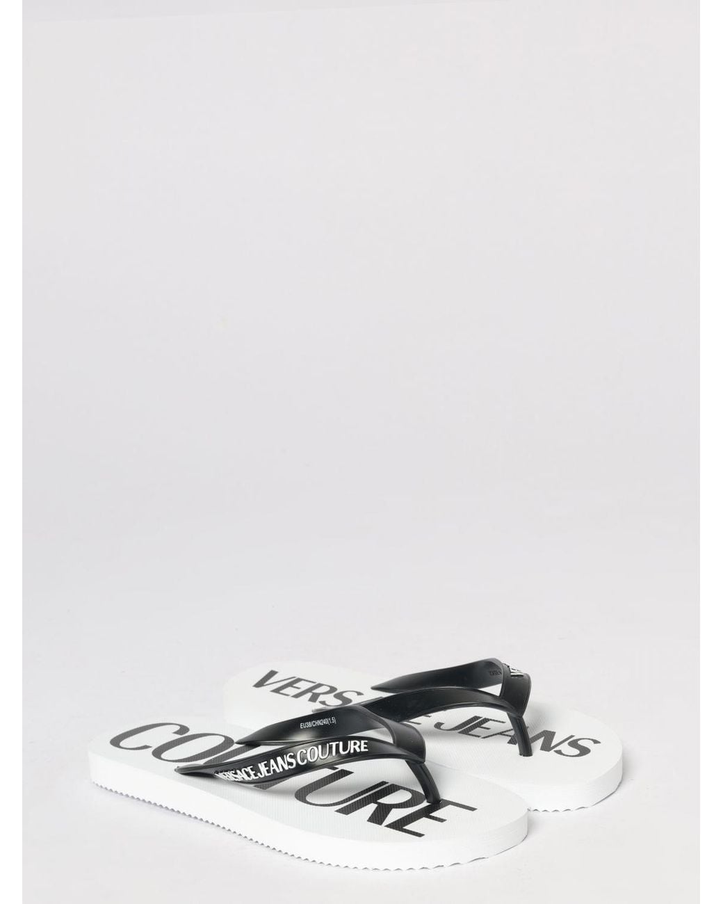 Versace Jeans Couture White Rubber Flip Flops With Printed Logo