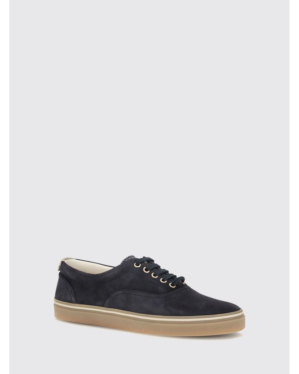 Brunello Cucinelli White Low Top Calfskin And Suede Sneakers With Laminated Logo for men