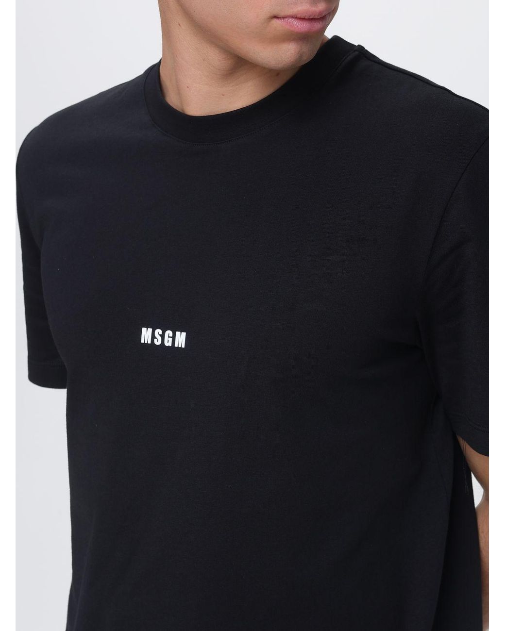MSGM Black Cotton T-Shirt With Logo for men