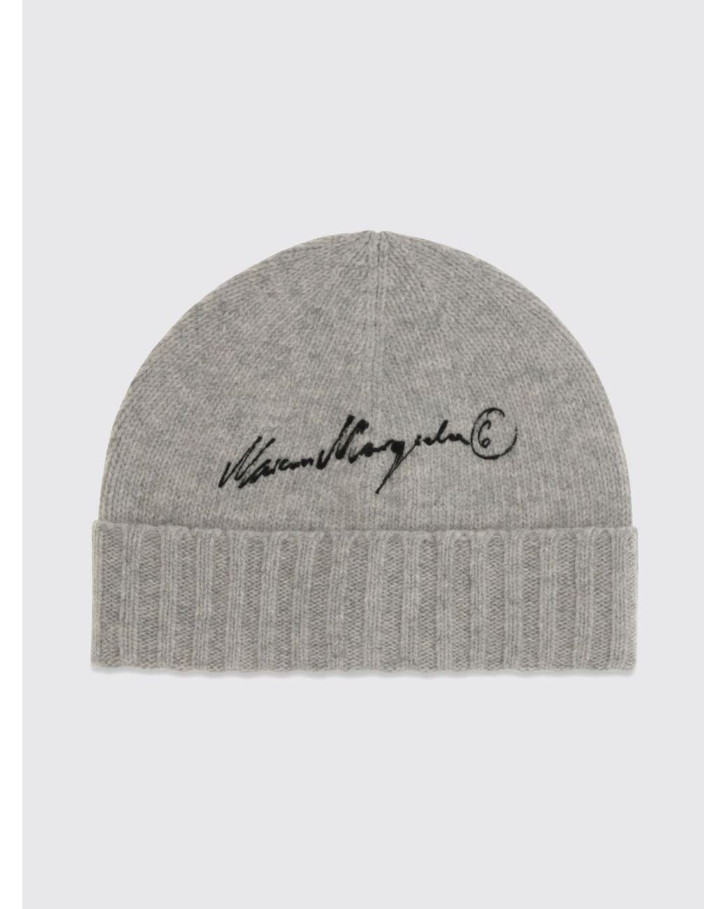 MM6 by Maison Margiela Gray Ribbed Wool Beanie With Cuff And Printed Logo