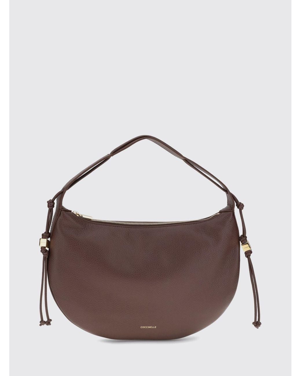 Coccinelle Brown Thess Grained Leather Shoulder Bag With Lettering Logo