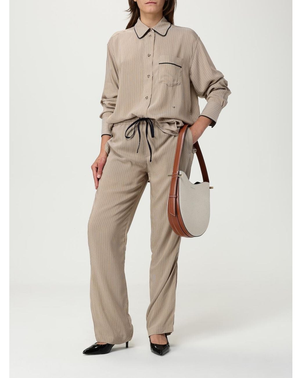 Victoria Beckham Natural Silk Stripe Shirt Relaxed Fit