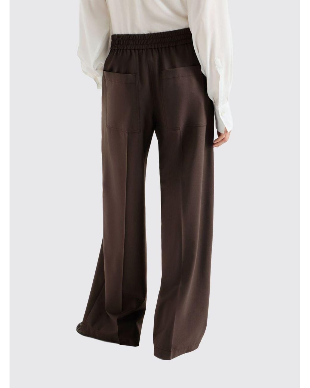 Brunello Cucinelli Brown Wide-Leg Wool Trousers With Elasticated Waist