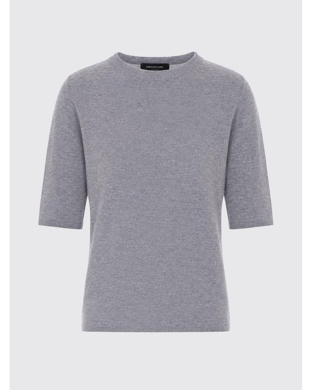 Fabiana Filippi Gray Short-Sleeved Slim Fit Wool Blend Crewneck Sweater