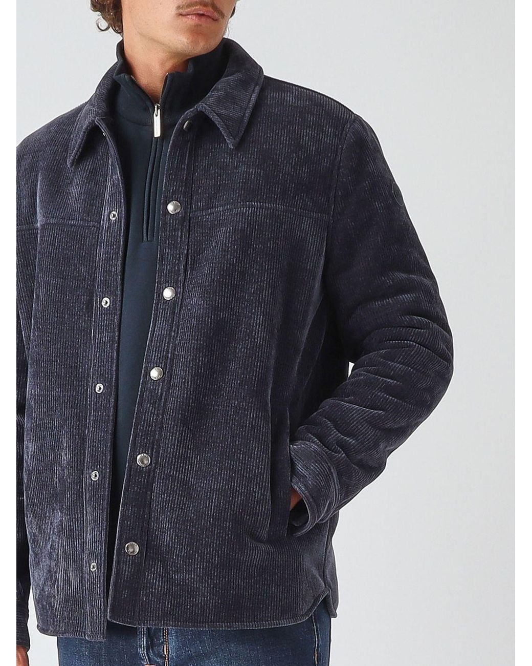 Colmar Blue Single-Breasted Velvet Overshirt With A Classic Collar And Button Closure for men