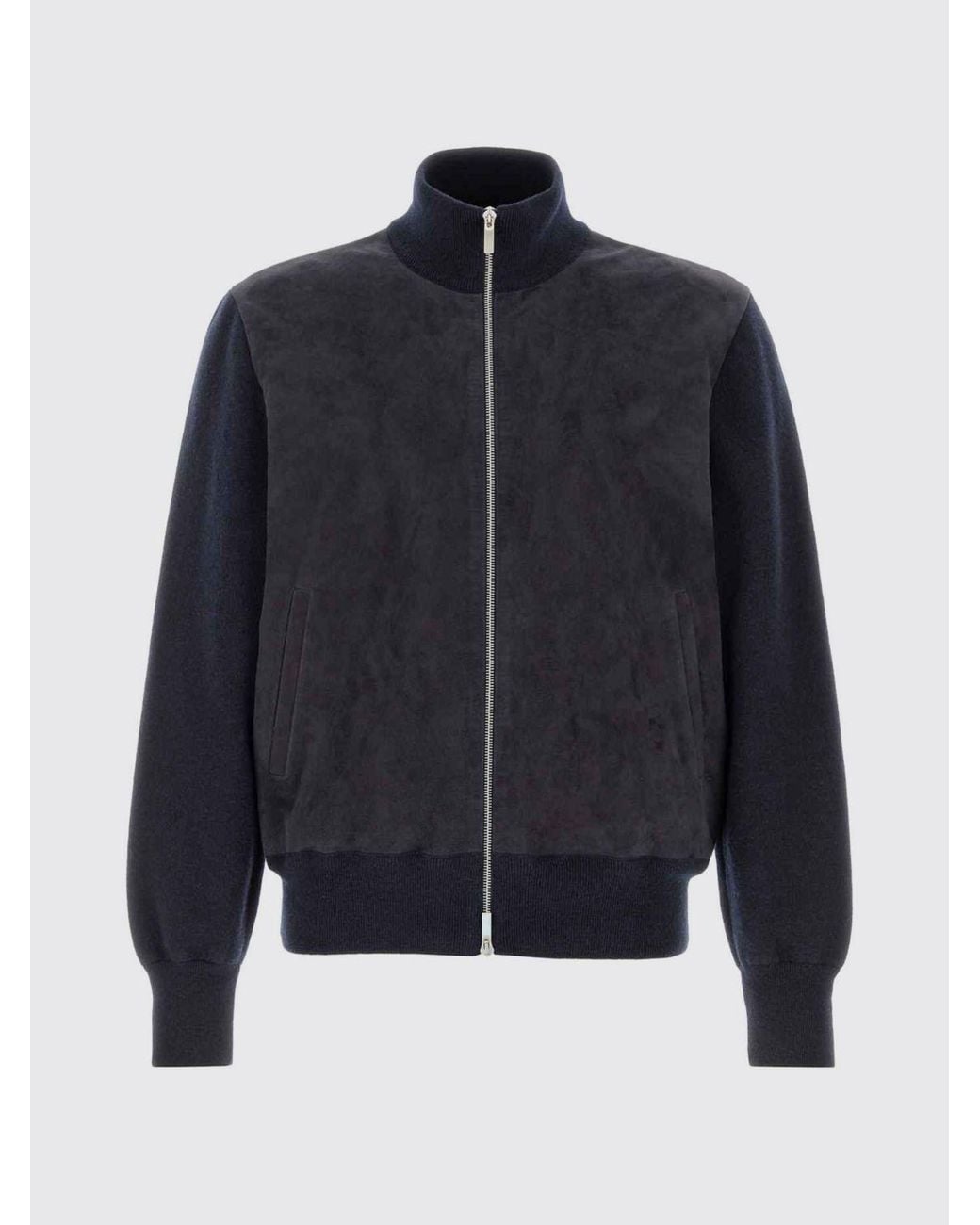 Ferragamo Blue Pure Wool Bomber Jacket With Turtleneck Collar And Zip Closure for men