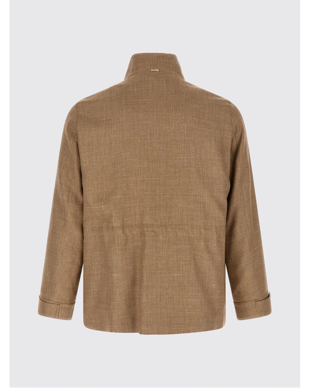 Chaqueta Utility De Mezcla De Lino Y Seda Con Cuello Alto Herno de color Brown
