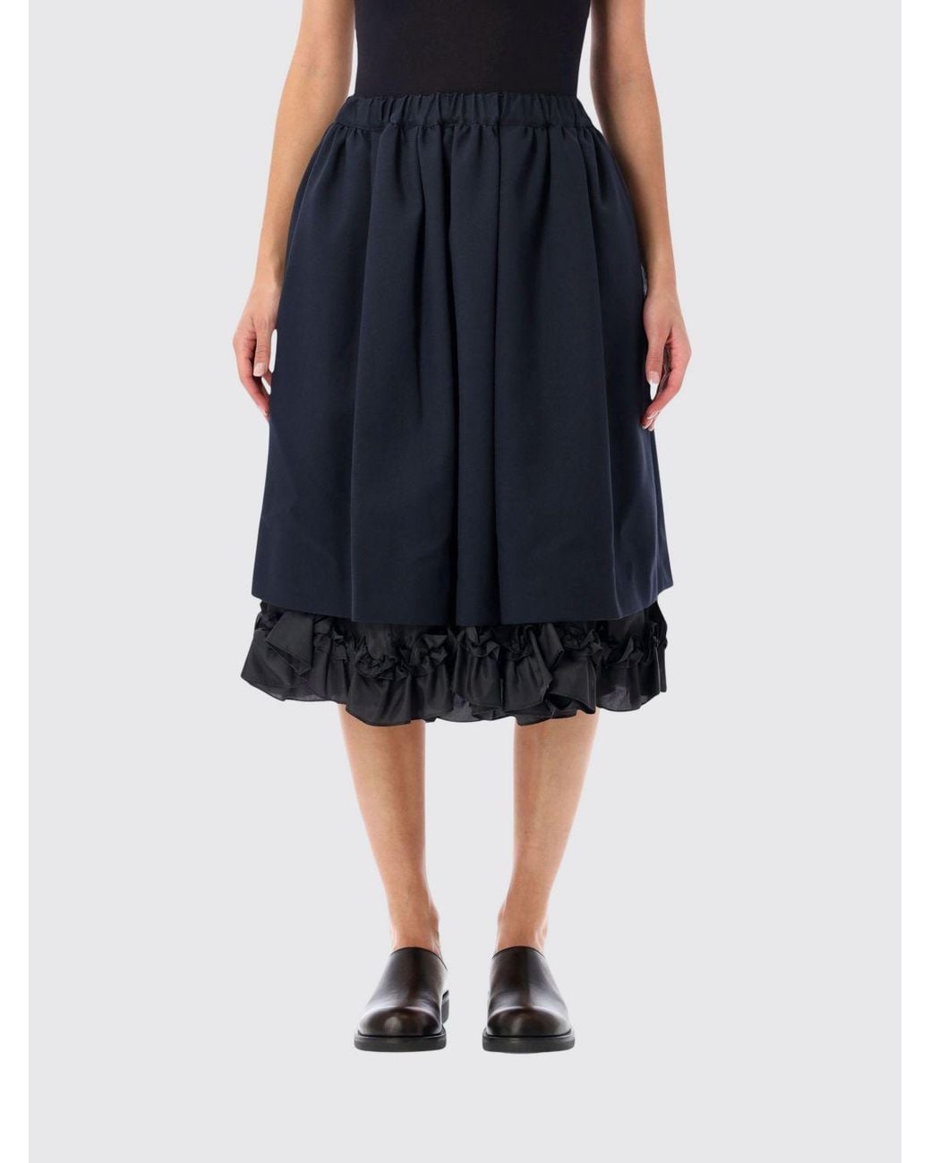 Comme des Garçons Blue Comme Des GarÇ Ons A-Line Crêpe Midi Skirt With Ruffles And High Elasticated Waist