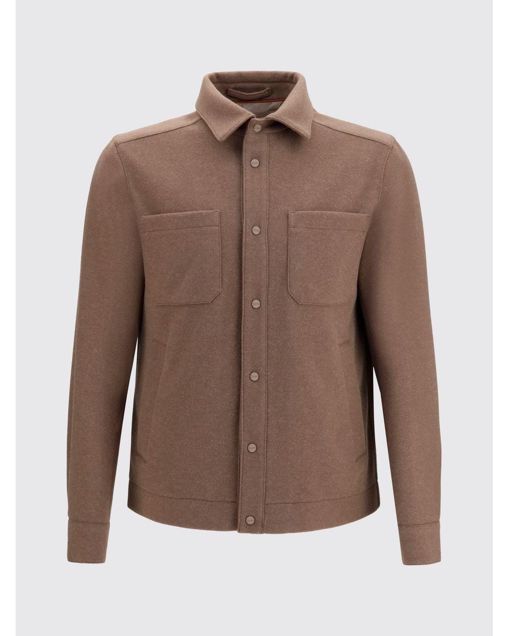 Herno Brown Viscose Blend Shirt Jacket With Classic Collar And Pockets for men