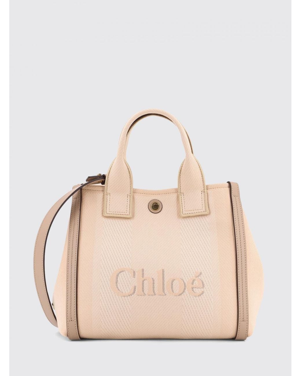 Chloé Natural Small Canvas Jacquard Logo Tote Bag