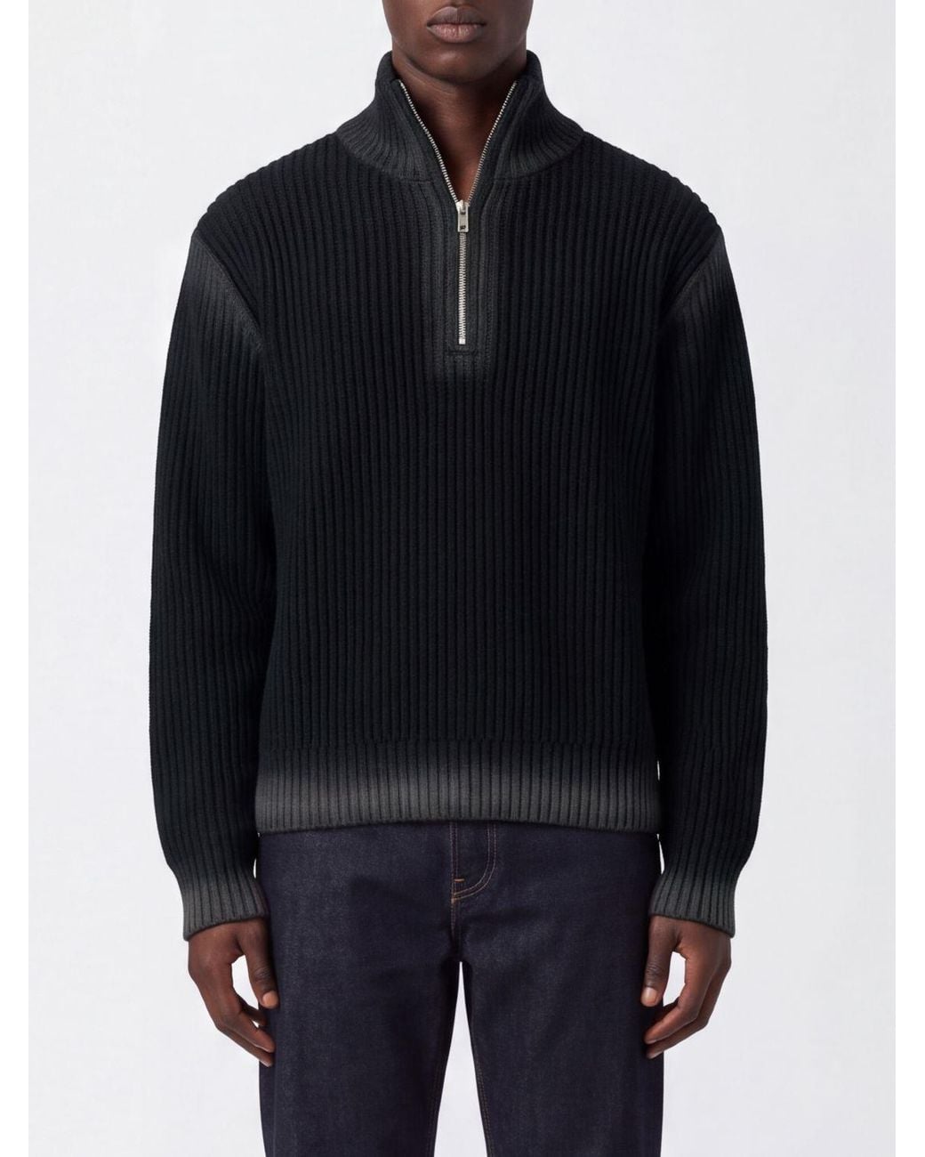 Camper Blue Ribbed Wool Blend Half-Zip High Neck Jumper for men
