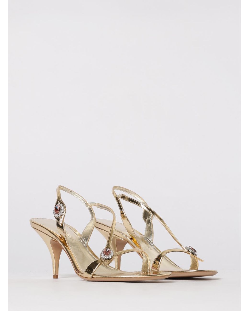 Ferragamo Natural Laminated Leather Sandals With Rhinestones