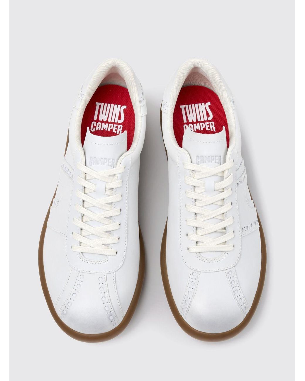 Camper White Twins Calfskin Leather Trainers With Brogue Detailing And Tonal Logo for men