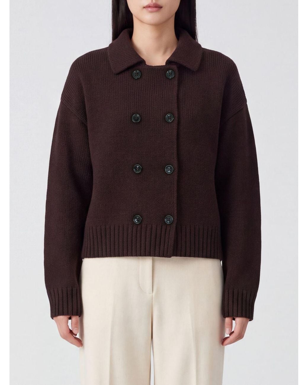 Allude Black Double-Breasted Wool And Cashmere Blend Cardigan With Classic Collar