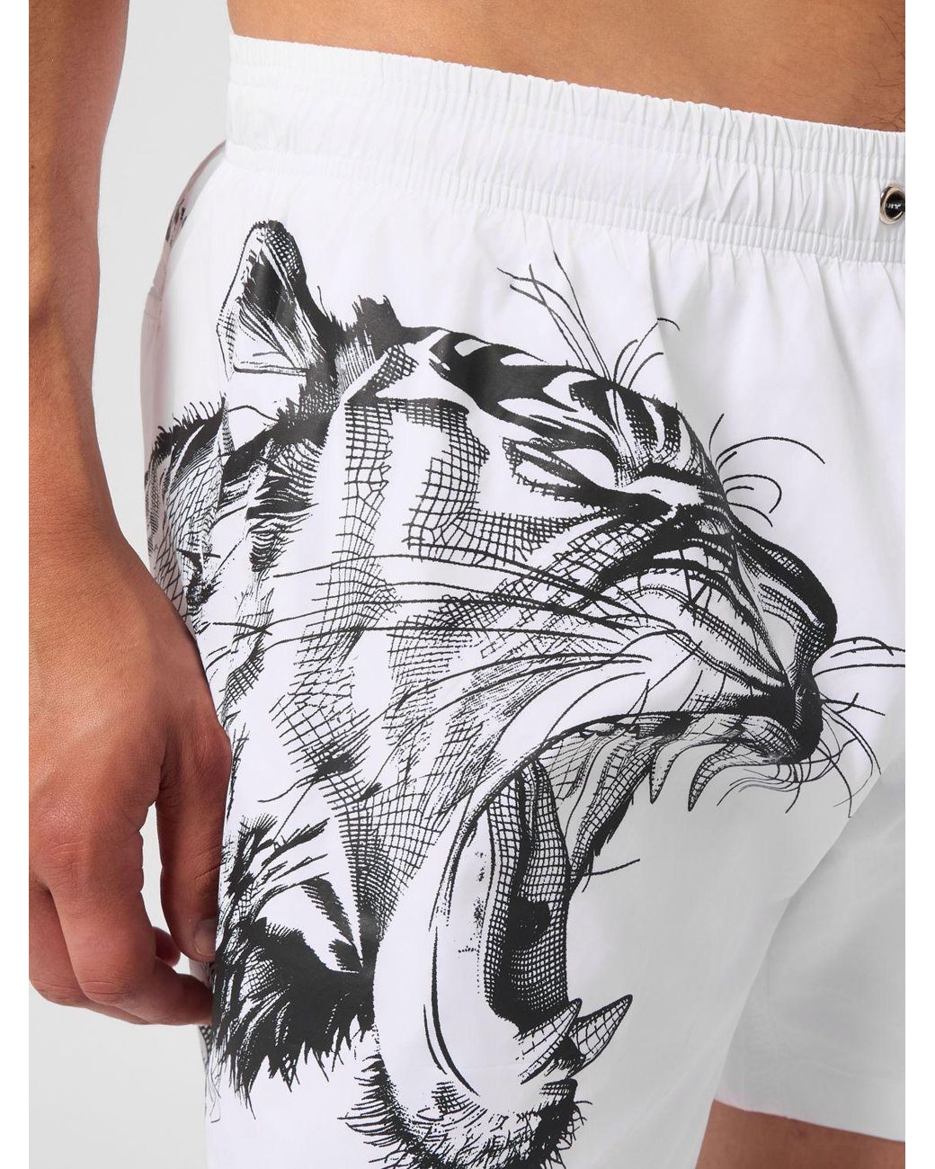 Philipp Plein Blue Polyester Swim Shorts With Graphic Print And Drawstring Waist for men