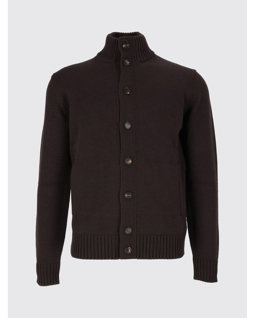 Zanone Black Virgin Wool Turtleneck Cardigan With Ribbed Trims for men