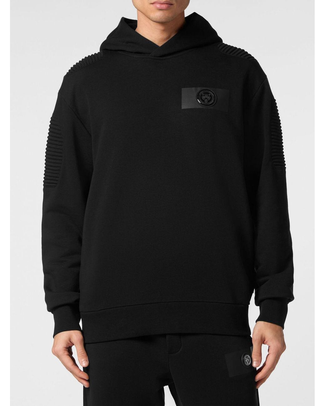 Philipp Plein Black Relaxed Fit Hoodie With Tone-On-Tone Applied Logo for men