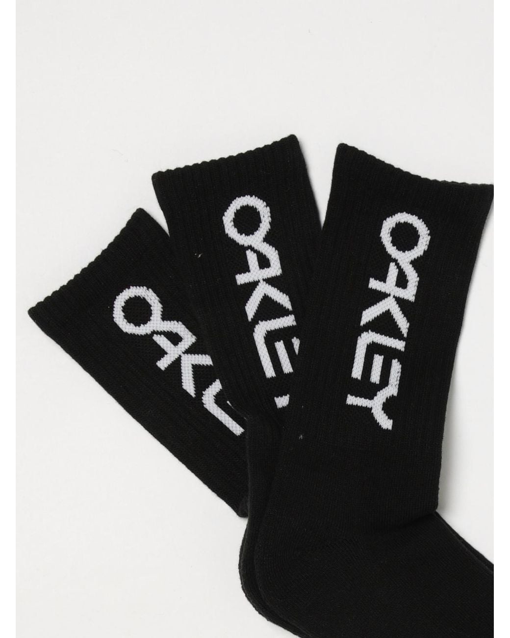 Oakley Black Set Of 3 Pairs Of Ribbed Stretch Cotton Socks With Jacquard Logo for men