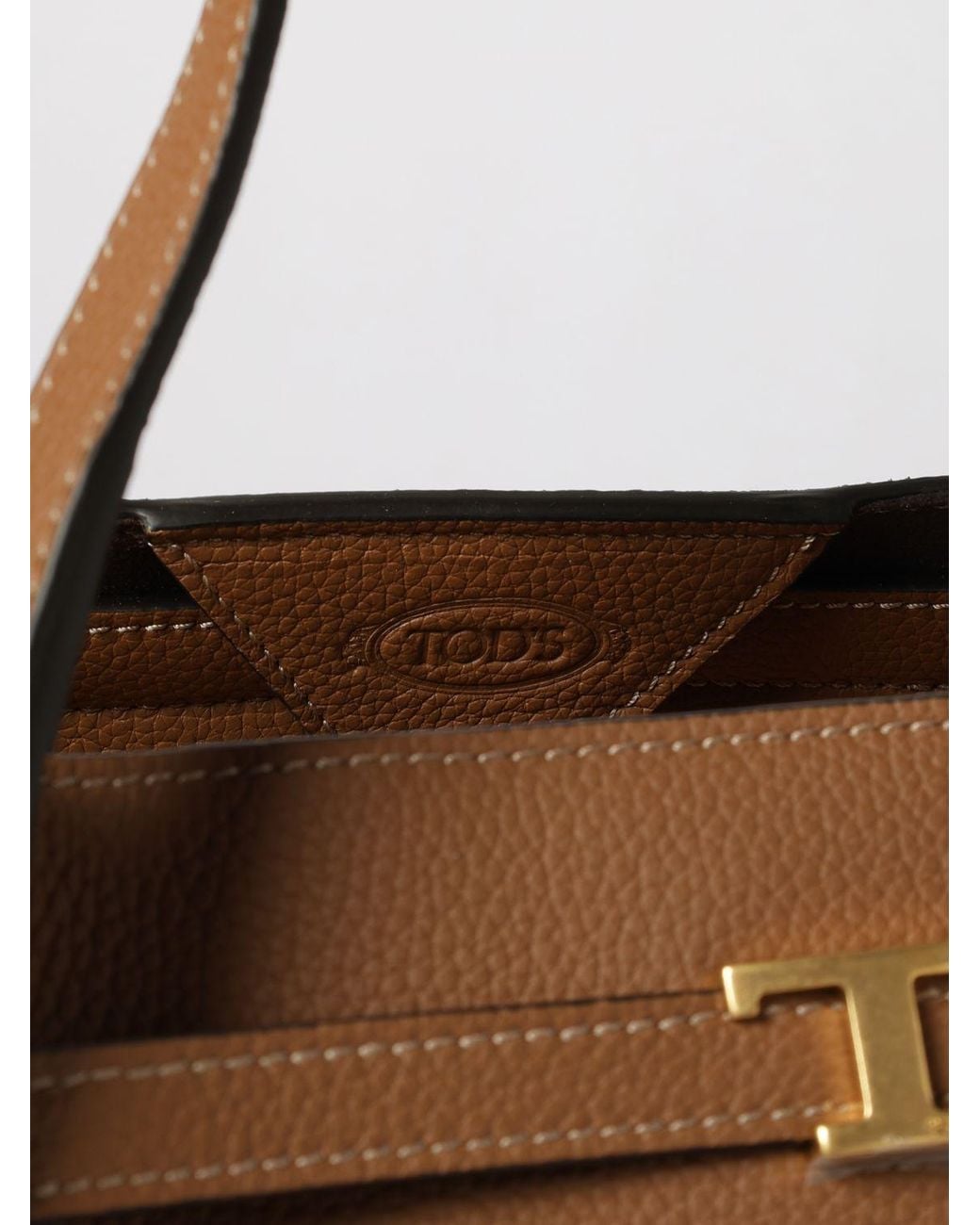 Tod's Brown T Signature Grained Leather Handbag With T Timeless Logo
