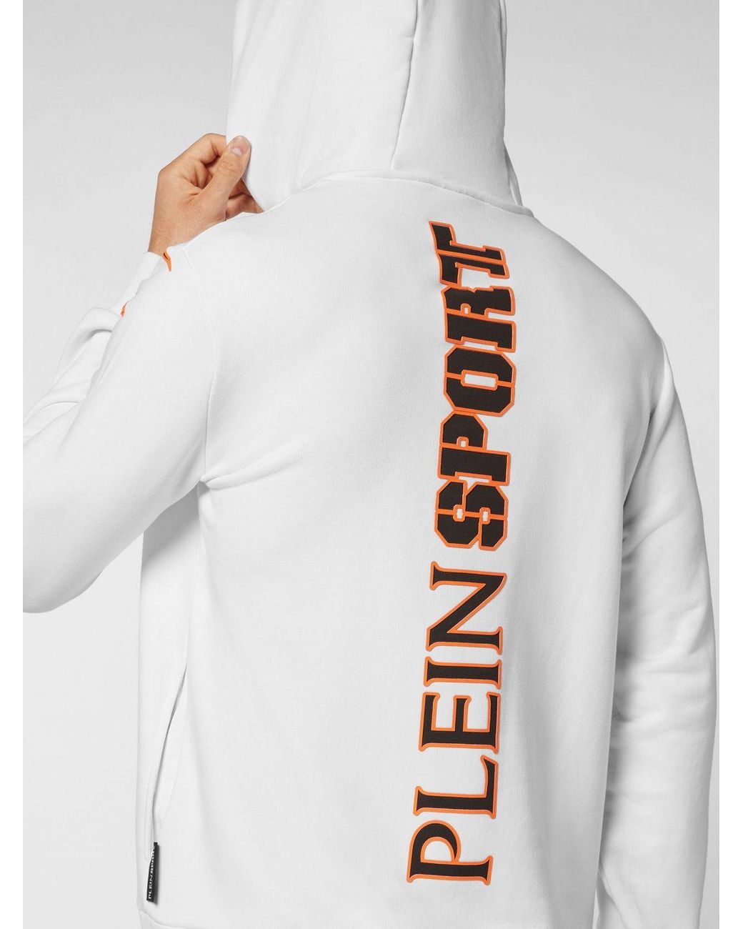Philipp Plein White Cotton Hoodie With Graphic Print And Hexagon Logo for men