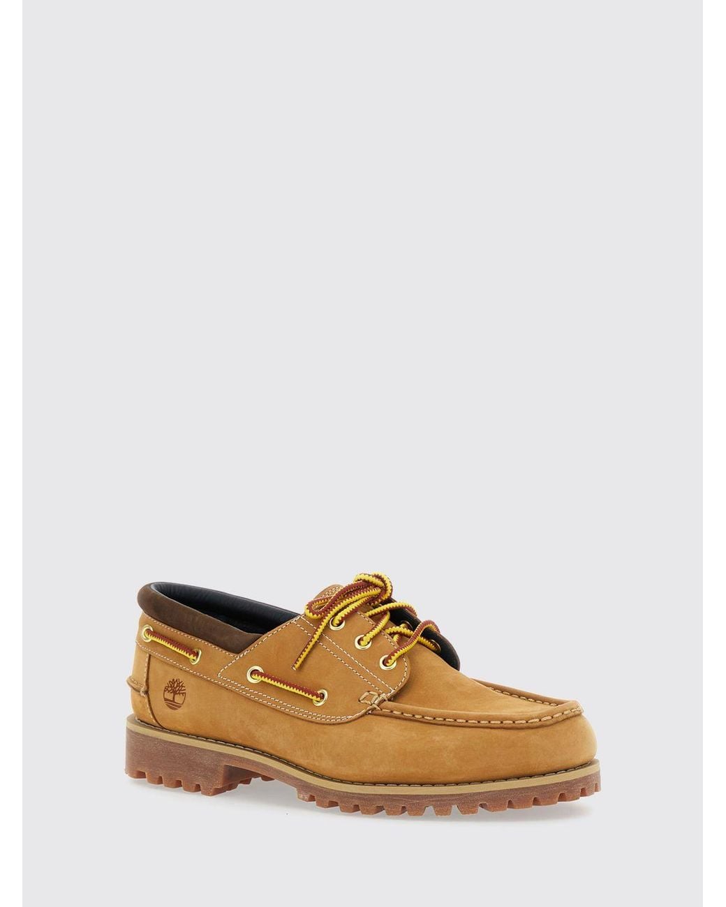 Timberland Brown Nubuck Leather Boat Shoes With Embossed Logo And Notched Sole for men