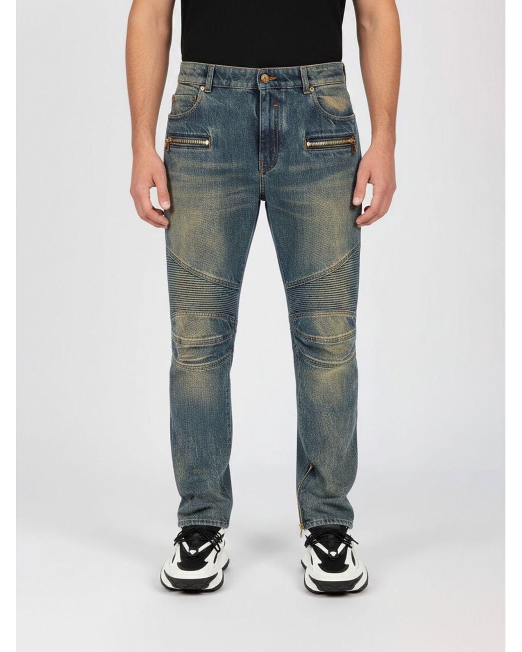 Balmain Blue Cotton Denim Skinny Fit Jeans for men