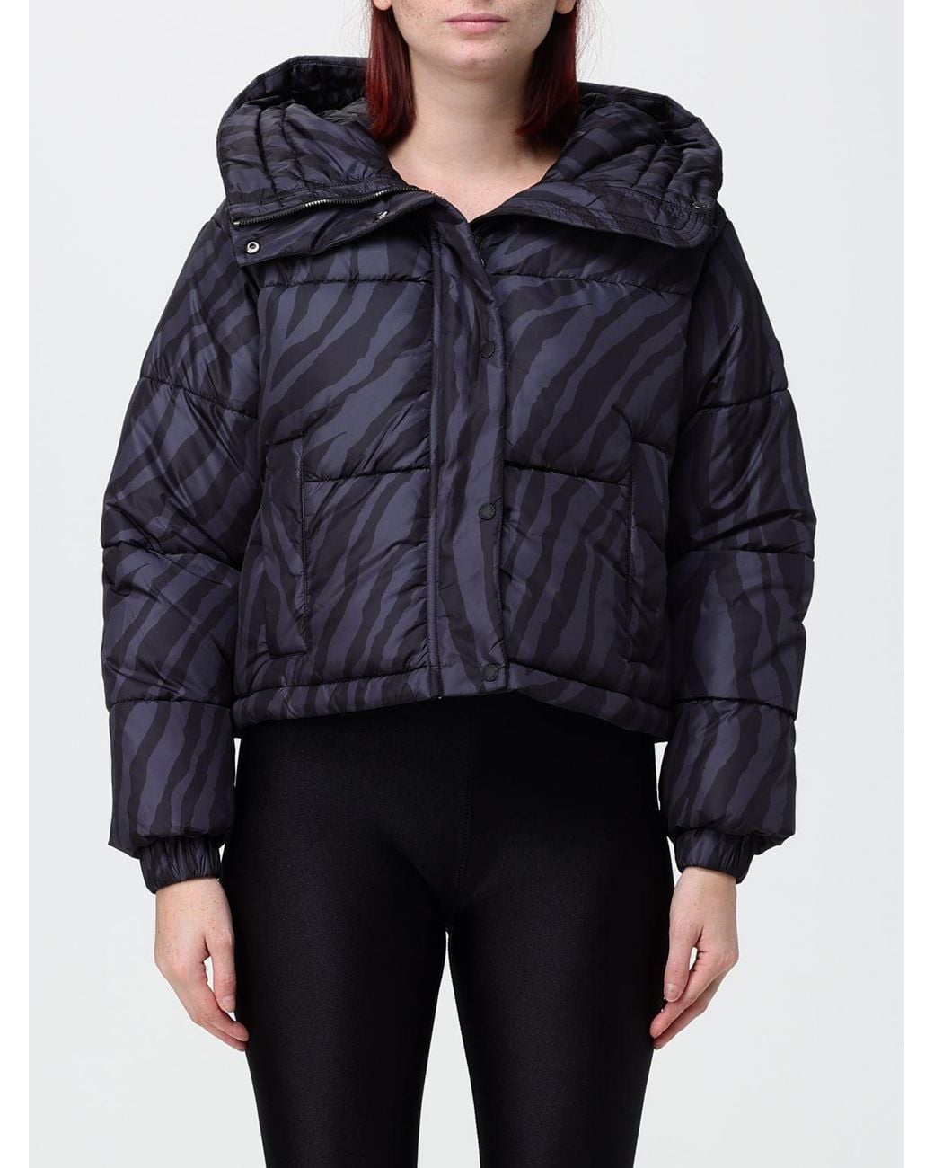 Save The Duck Blue Animal Print Puffer Jacket With Sailor Collar