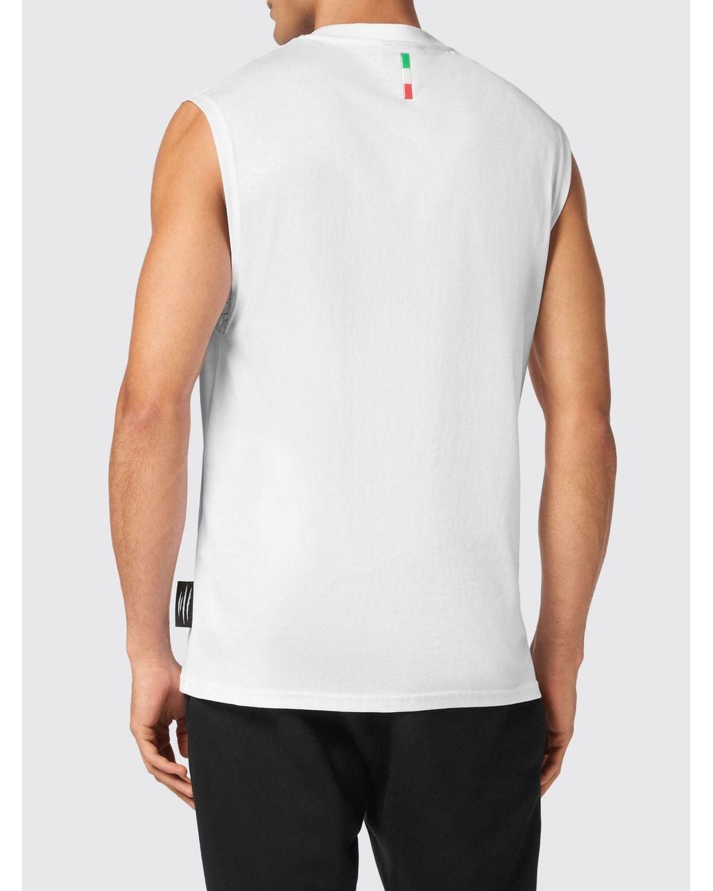 Philipp Plein White Printed Cotton Tank Top With Rhinestones for men