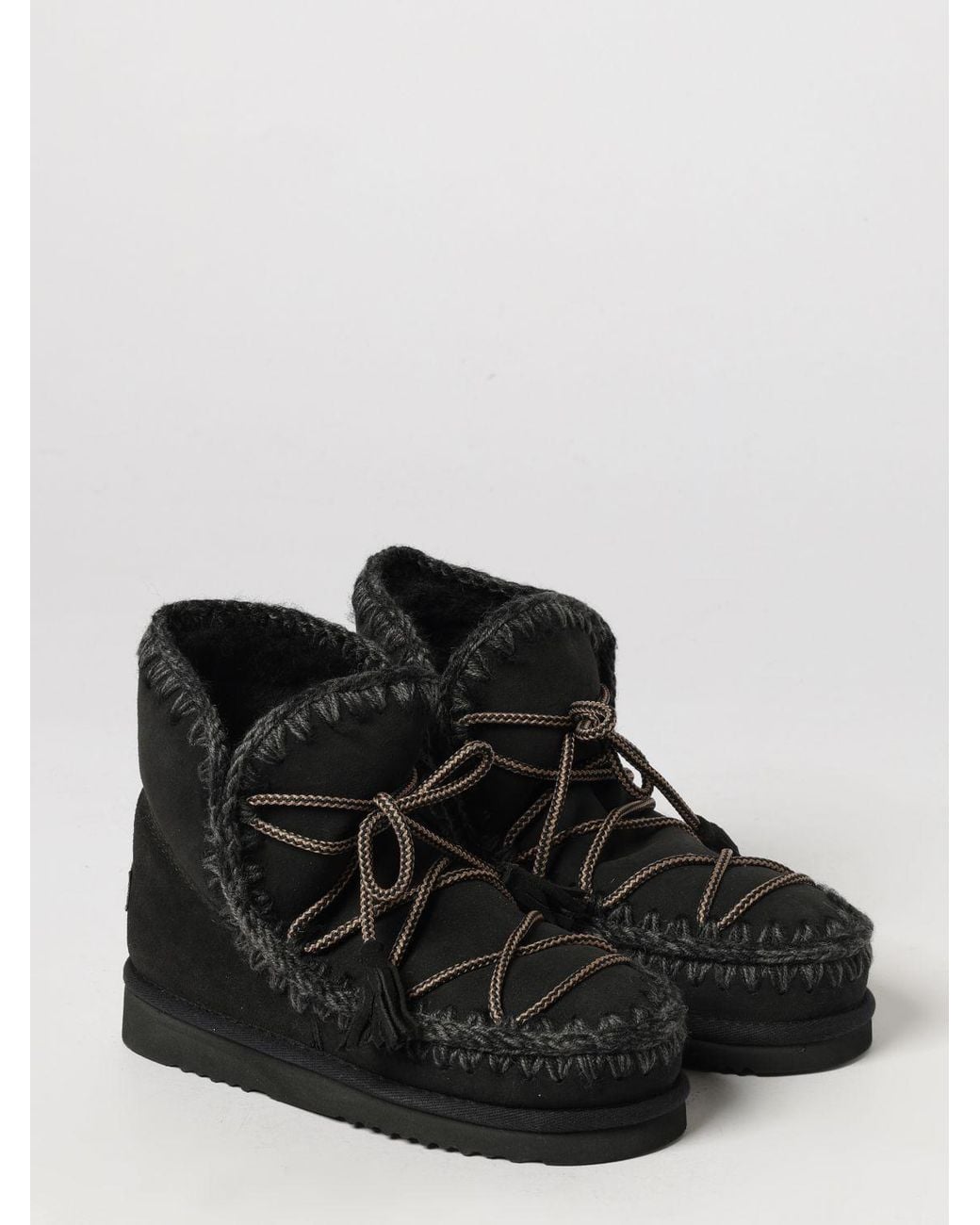Mou Black Eskimo Suede Ankle Boots With Contrast Stitching And Wool Lining