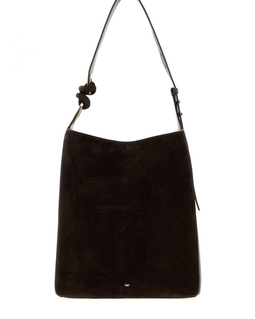 Anya Hindmarch Black Ringo Suede Shoulder Bag With Adjustable Handle