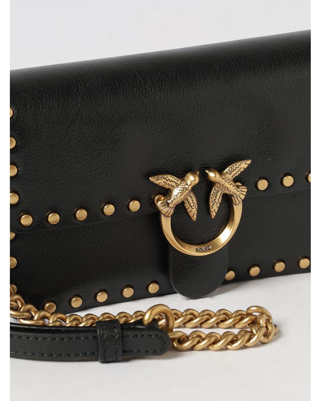 Pinko Gray Love Birds Calfskin Mini Crossbody Bag With Studs