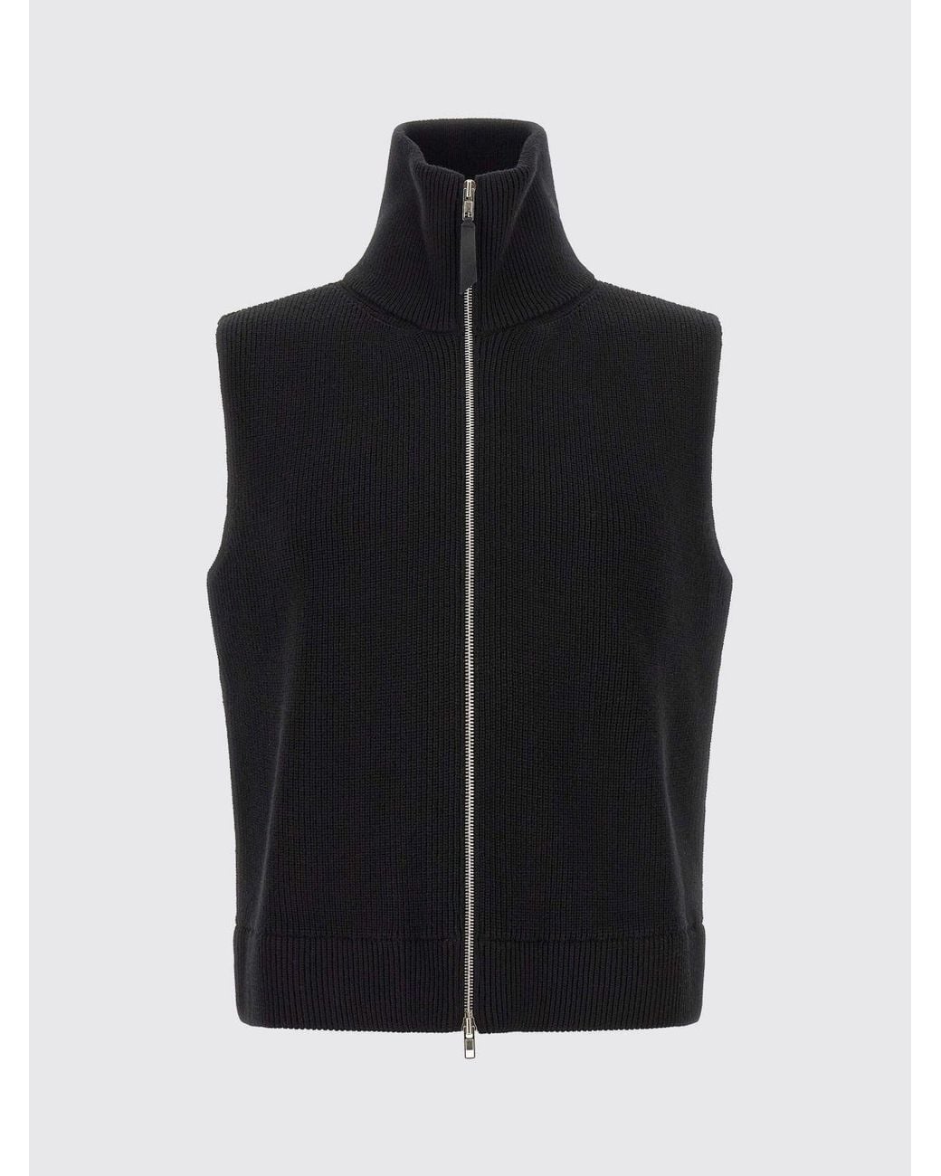 Maison Margiela Blue Wool And Cotton Knitted Waistcoat With A Turtleneck And Zip for men
