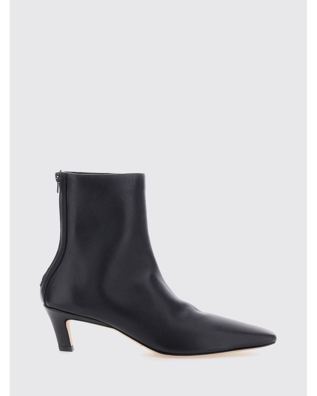 Totême Black Pointed-Toe Nappa Leather Ankle Boots With Mid Heel And Rear Zip