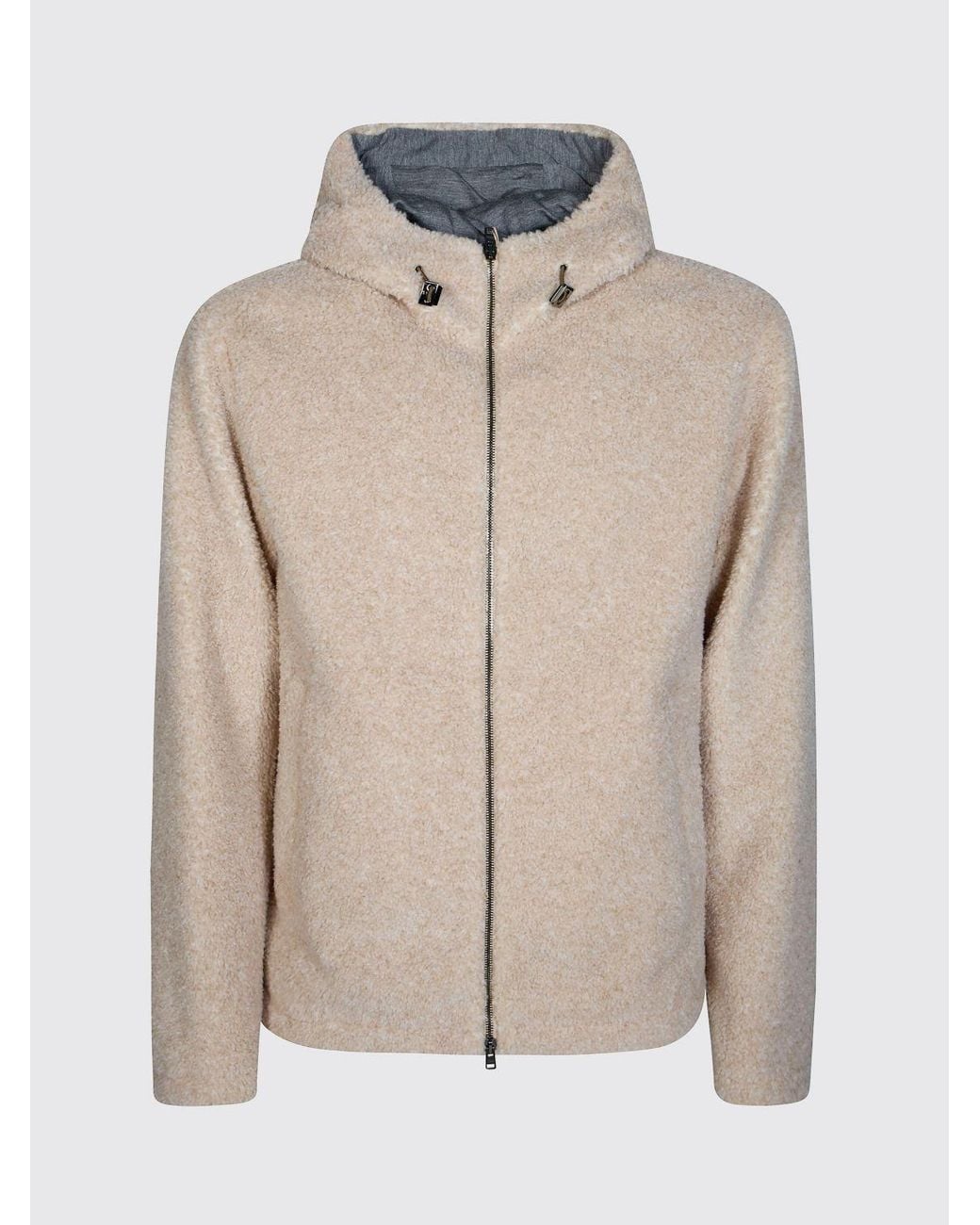 Herno Natural Bouclé Fabric Hooded Sports Jacket With Zip Closure for men
