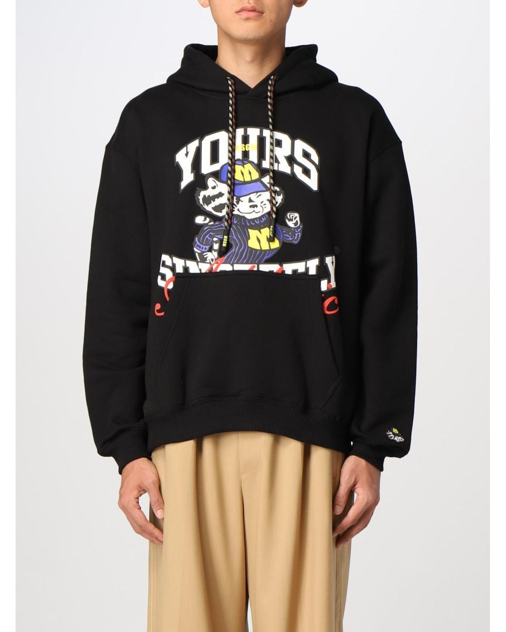 MSGM Black Cotton Sweatshirt With Print for men