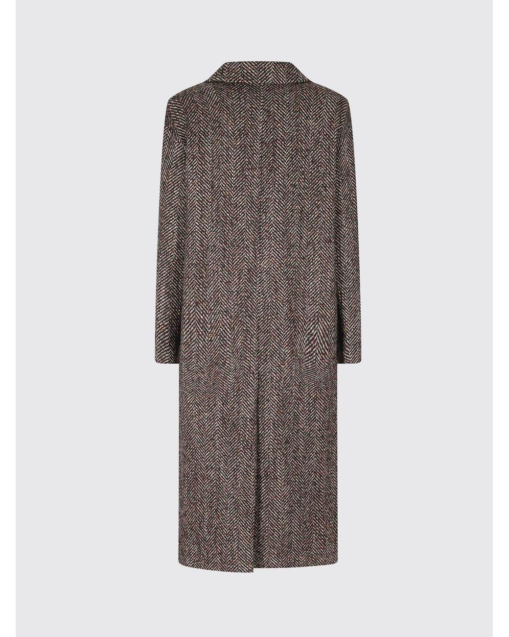 Tagliatore Brown Chevron Long Double-Breasted Wool Blend Coat