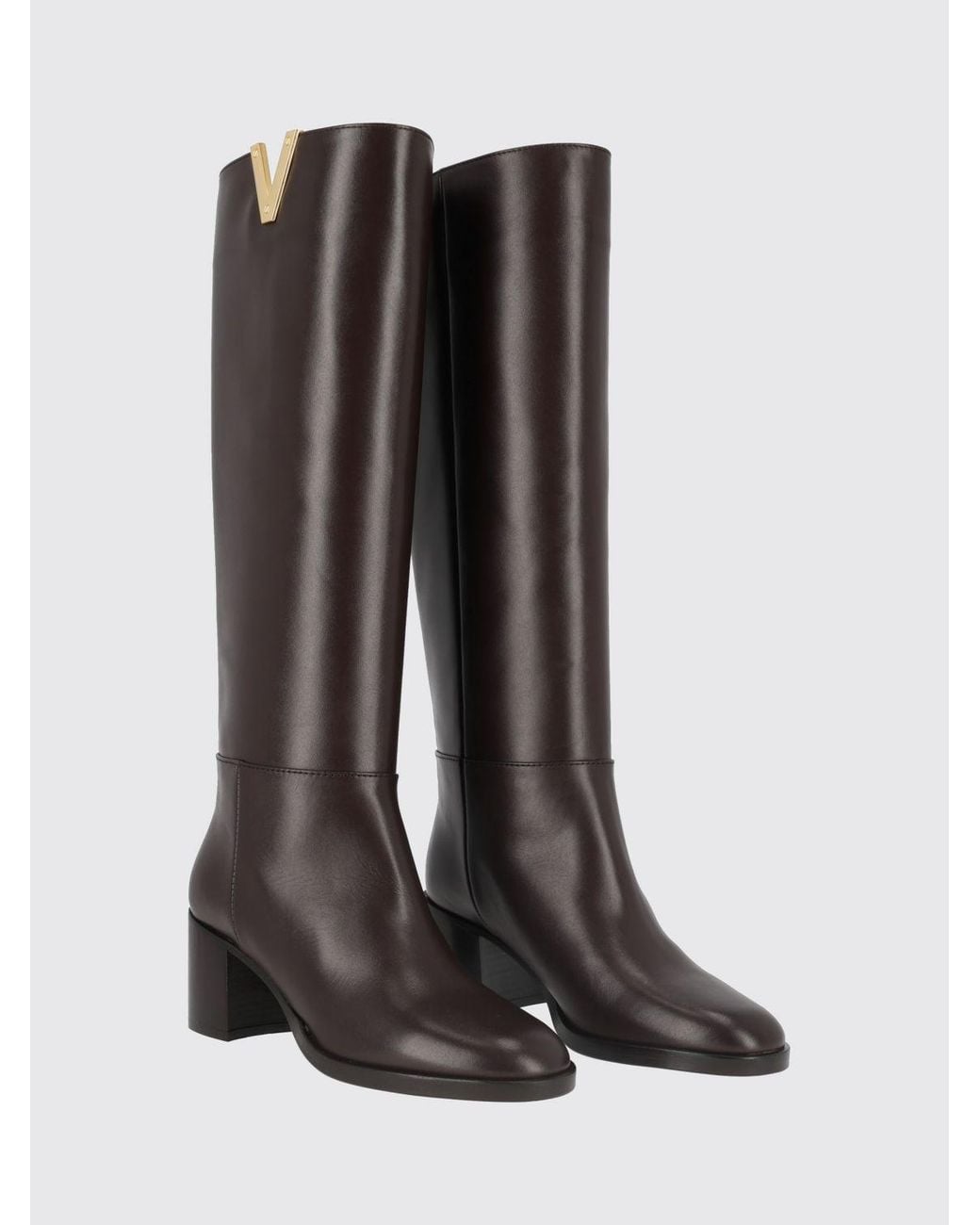 Via Roma 15 Brown Smooth Leather Knee-High Boots With Medium Heel
