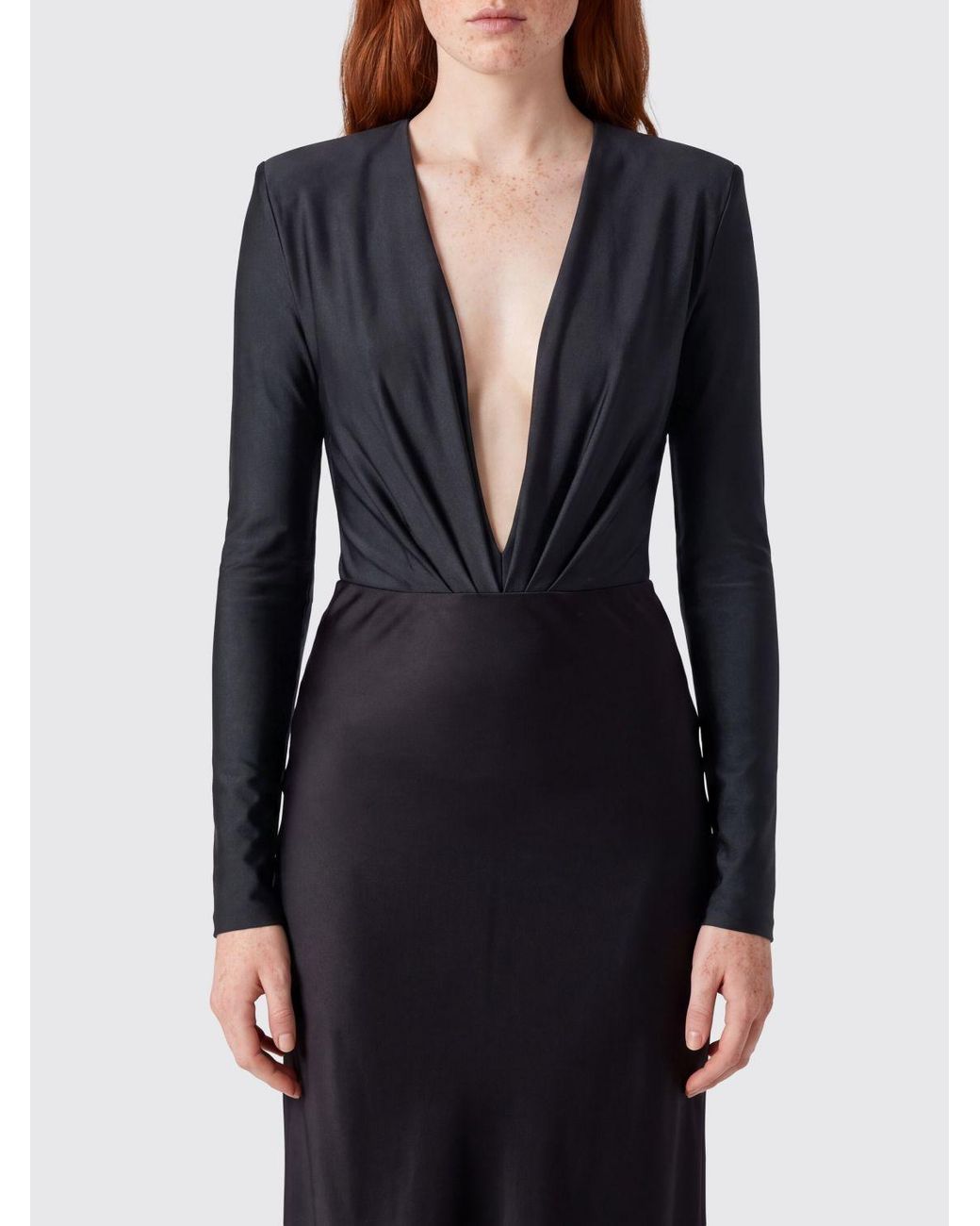 ANDAMANE Black Long-Sleeved Deep V-Neck Jersey Bodysuit