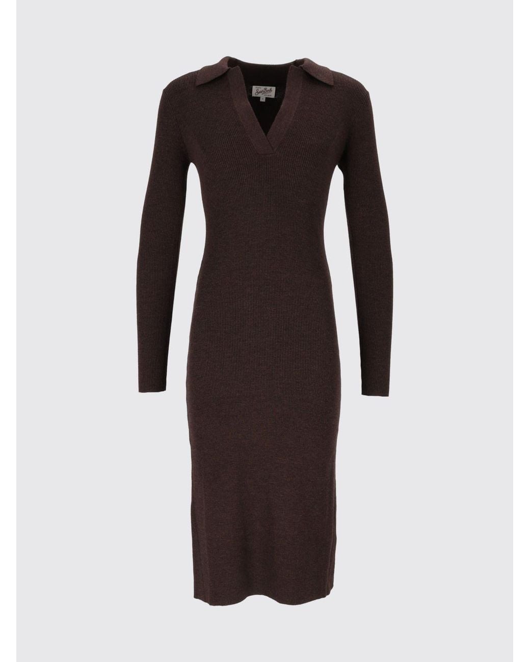 Mc2 Saint Barth Red V-Neck Wool Knit Midi Sheath Dress
